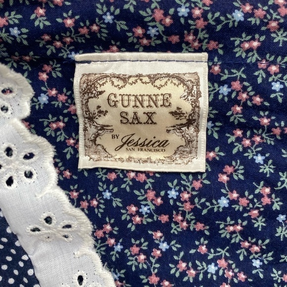 GUNNE SAX Vintage Jessica McClintock Navy Blue Floral Print Prairie Dress - Picture 16 of 16